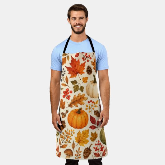 Herfst Aquarel Pompoenen, Herfstbladeren & Bos Schort (Gedragen)