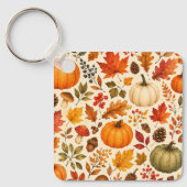 Herfst Aquarel Pompoenen, Herfstbladeren & Bos Sleutelhanger (Voorkant)