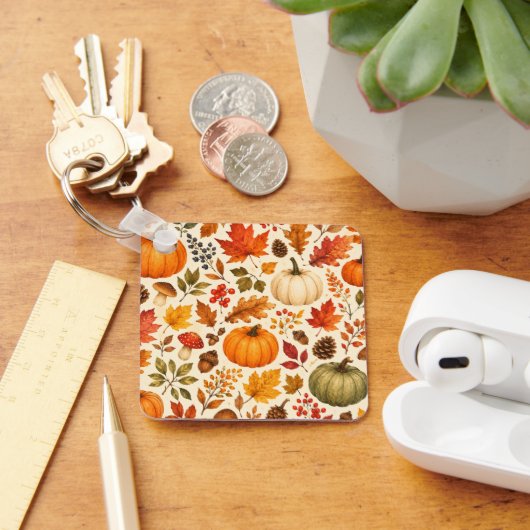 Herfst Aquarel Pompoenen, Herfstbladeren & Bos Sleutelhanger (Bureau)