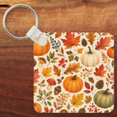 Herfst Aquarel Pompoenen, Herfstbladeren & Bos Sleutelhanger (Voorkant)