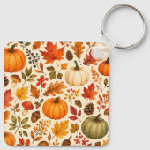 Herfst Aquarel Pompoenen, Herfstbladeren & Bos Sleutelhanger (Achterkant)