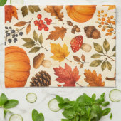 Herfst Aquarel Pompoenen, Herfstbladeren & Bos Theedoek (Gevouwen)