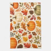 Herfst Aquarel Pompoenen, Herfstbladeren & Bos Theedoek (Verticaal)