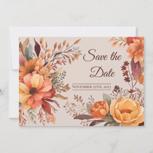 Herfst Aquarel Rustieke Bloem Save the Date Kaart (Voorkant)