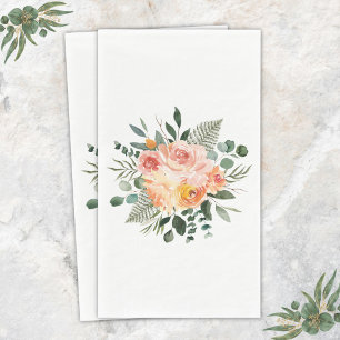 Herfst Aquarel Rustieke Roze Perzik Bloemen Boeket Servet