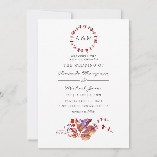 Herfst - Aquarel Trouw Uitnodiging (Voorkant)