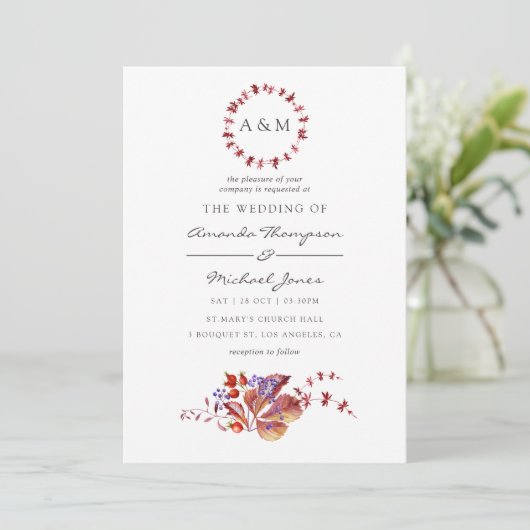 Herfst - Aquarel Trouw Uitnodiging (Staand voorkant)
