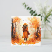 Herfst Aquarel Vredig Meisje Wandelen (Staand voorkant)