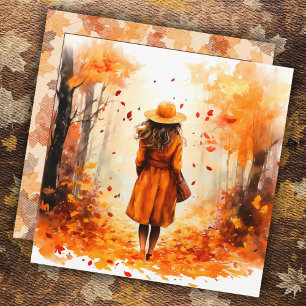 Herfst Aquarel Vredig Meisje Wandelen