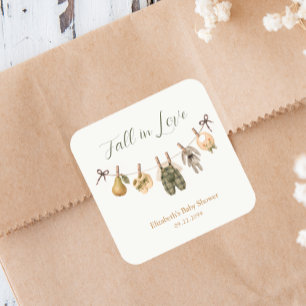 Herfst Aquarel Waslijn Baby Shower Vierkante Sticker
