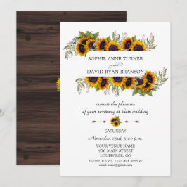 Herfst Aquarel Zonnebloemen Frame Houten Bruiloft Kaart