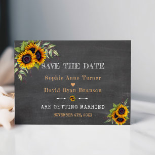 Herfst Aquarel Zonnebloemen Krijtbord Huwelijk Save The Date