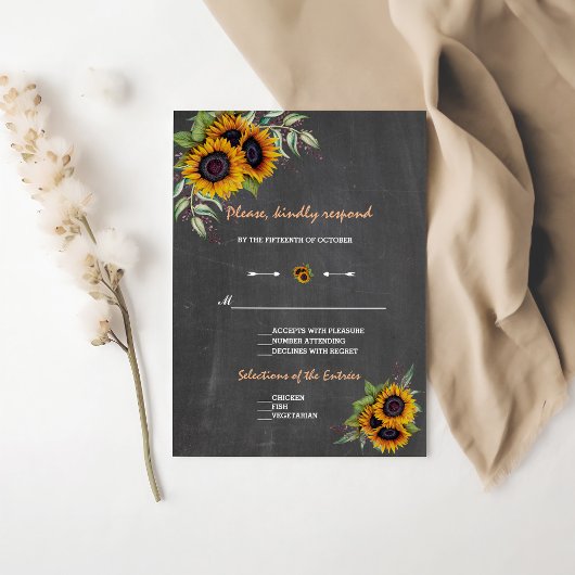 Herfst Aquarel Zonnebloemen Schoolbord Bruiloft RSVP Kaartje