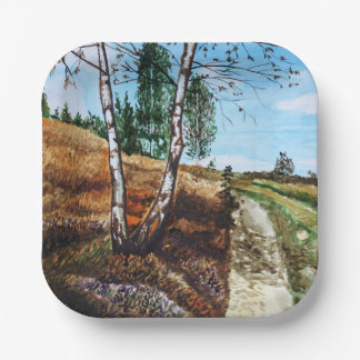 Herfst aquarelschildering papieren bordje
