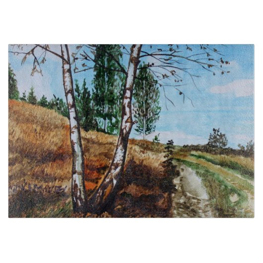 Herfst aquarelschildering snijplank (Voorkant)