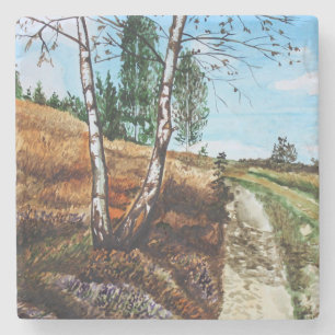 Herfst aquarelschildering stenen onderzetter