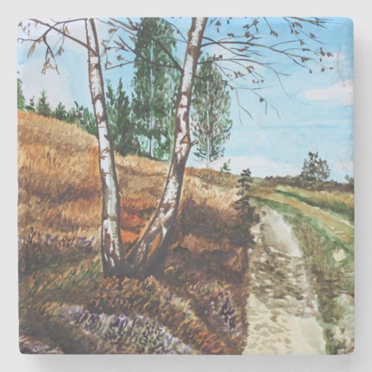 Herfst aquarelschildering stenen onderzetter (Voorkant)