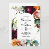 Herfst  Arched Lijst Floral Wedding Kaart (Voorkant / Achterkant)