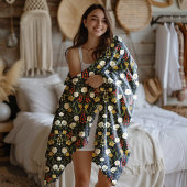 Herfst Art Nouveau Cream en Goldenrod Bloemen Fleece Deken