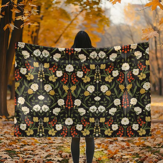 Herfst Art Nouveau Cream en Goldenrod Bloemen Fleece Deken