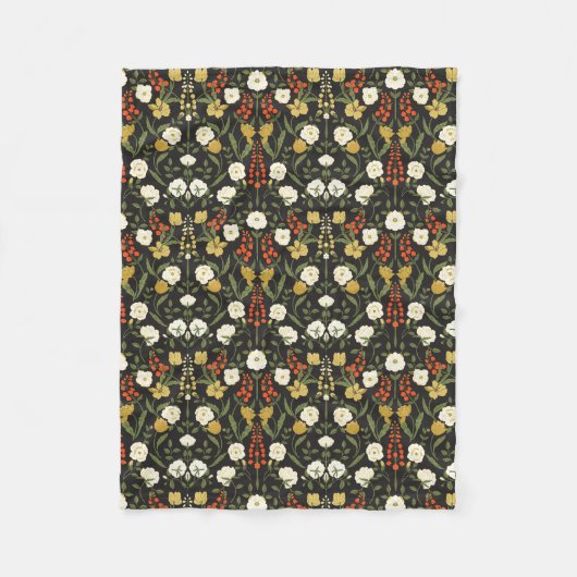 Herfst Art Nouveau Cream en Goldenrod Bloemen Fleece Deken (Voorkant)