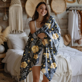 Herfst Art Nouveau Gele Bloemenwijnstok Fleece Deken