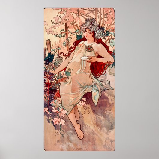 Herfst Art Nouveau-schilderij van Alphonse Mucha Poster (Voorkant)