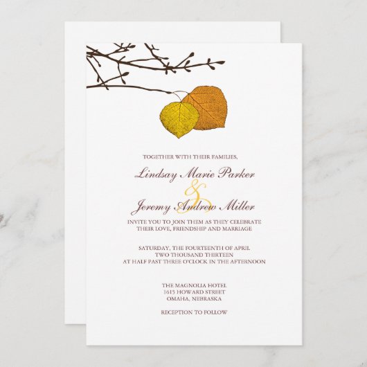 Herfst Aspen Pair huwelijksuitnodiging Kaart (Voorkant / Achterkant)
