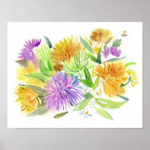 Herfst Asters Boeket in Zonlicht Schilderij Poster