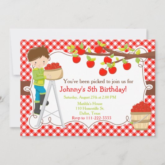 Herfst Autumn Apple Picking Brunette Birthday Kaart (Voorkant)