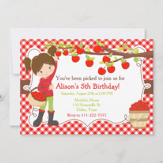 Herfst Autumn Apple Picking Brunette Birthday Kaart (Voorkant)