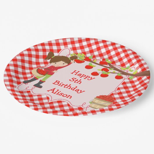 Herfst Autumn Apple Picking Brunette Birthday Part Papieren Bordje (Gekanteld)