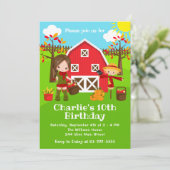 Herfst Autumn Barnyard Verjaardag Bruin Haar Meisj Kaart (Staand voorkant)