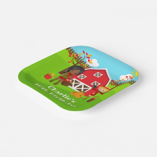 Herfst Autumn Barnyard Verjaardag Donker Huid Meis Papieren Bordje (Gebogen)