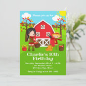 Herfst Autumn Barnyard Verjaardag Zwart Haar Meisj Kaart (Staand voorkant)