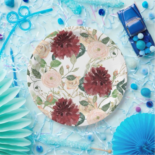 Herfst Autumn Burgundy Chrysanthemum Blush Pink Ro Papieren Bordje (Feest)