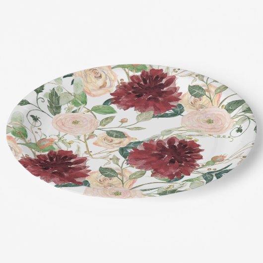 Herfst Autumn Burgundy Chrysanthemum Blush Pink Ro Papieren Bordje (Gekanteld)