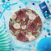 Herfst Autumn Burgundy Chrysanthemum Blush Pink Ro Papieren Bordje (Feest)