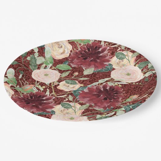 Herfst Autumn Burgundy Chrysanthemum Blush Pink Ro Papieren Bordje (Gekanteld)