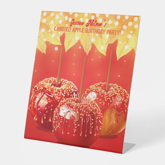 Herfst Autumn Candided Apple Party Reclamebord Met Voetstuk (Voorkant)
