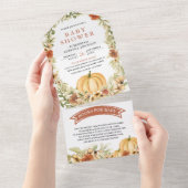Herfst Autumn Earthy Floral Pumpkin Baby shower All In One Uitnodiging (Afscheurbaar)