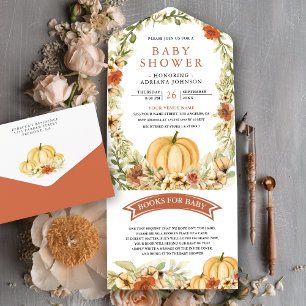 Herfst Autumn Earthy Floral Pumpkin Baby shower All In One Uitnodiging