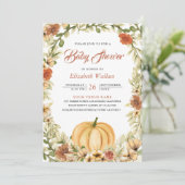 Herfst Autumn Earthy Floral Pumpkin Baby shower Kaart (Staand voorkant)
