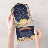Herfst Autumn Earthy Floral Pumpkin Navy Baby show All In One Uitnodiging (Afscheurbaar)