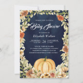 Herfst Autumn Earthy Floral Pumpkin Navy Baby show Kaart (Voorkant)
