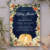 Herfst Autumn Earthy Floral Pumpkin Navy Baby show Kaart