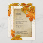 Herfst Autumn Falling Leaf Elegant Wedding Details Kaart (Voorkant / Achterkant)