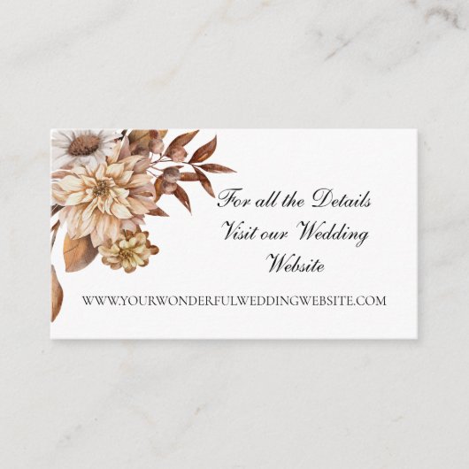Herfst Autumn Floral laat de website van het huwel Informatiekaartje (Voorkant)