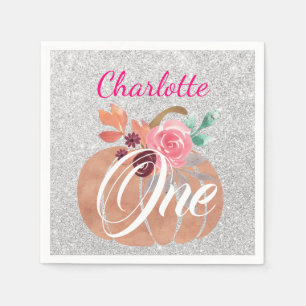 Herfst Autumn Floral Pumpkin 1st Birthday One Silv Servet