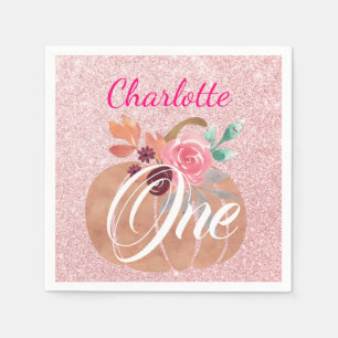 Herfst Autumn Floral Pumpkin 1st Birthday Roos Gol Servet